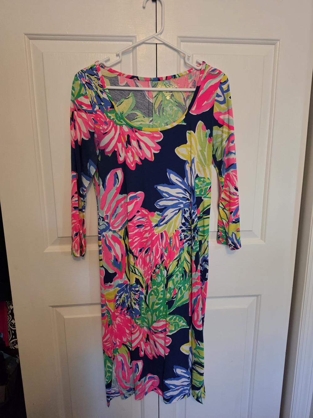 Lilly Pulitzer Navy Maxi Dress with Bright Pink, Green & Yellow Floral